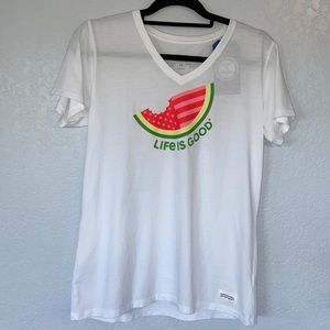 Life is Good Patriotic Watermelon White Crusher Tee.  NWT (tags). Size M.
